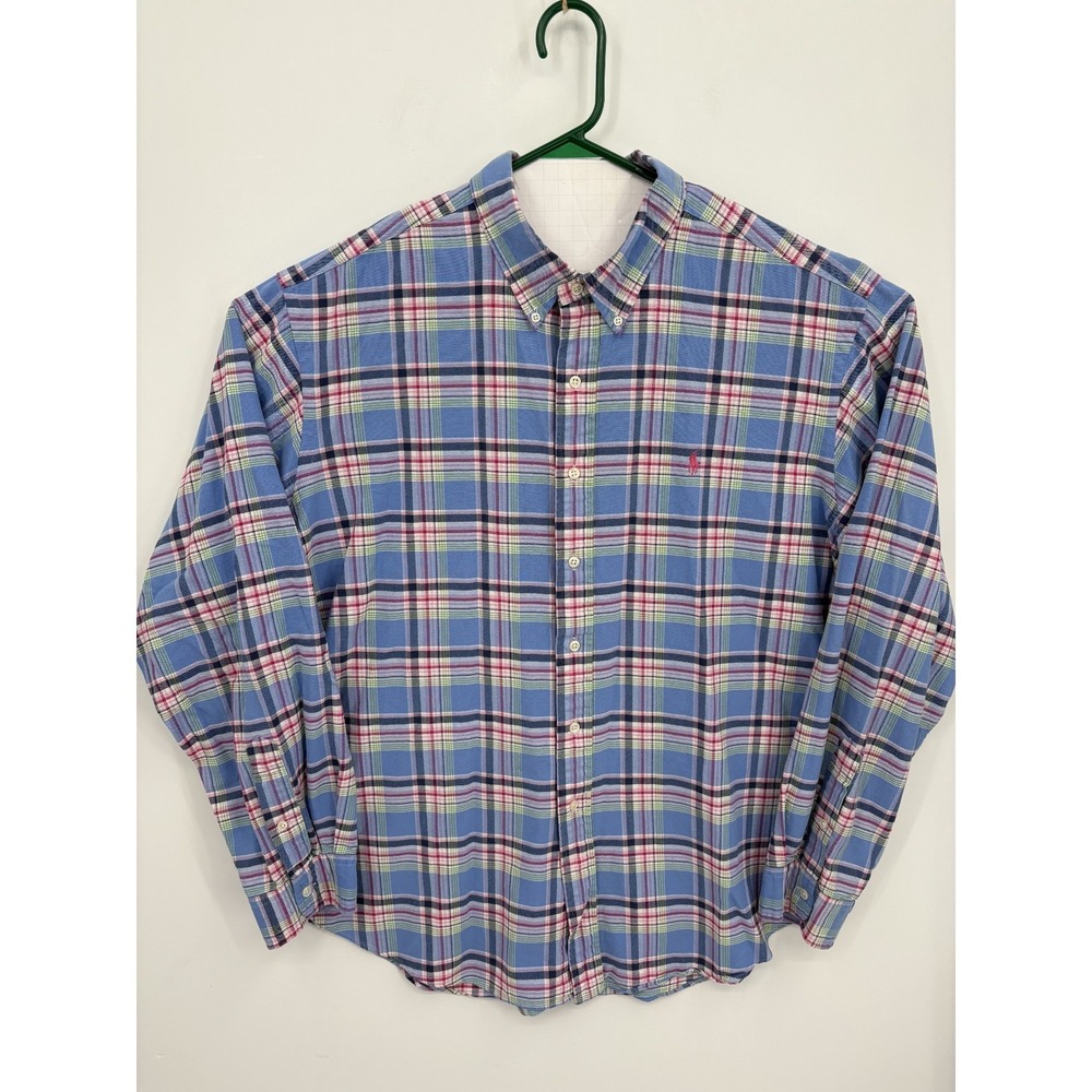 Ralph Lauren Vintage Men's Classic Fit Blue Plaid L/S Button Down Shirt, XXL